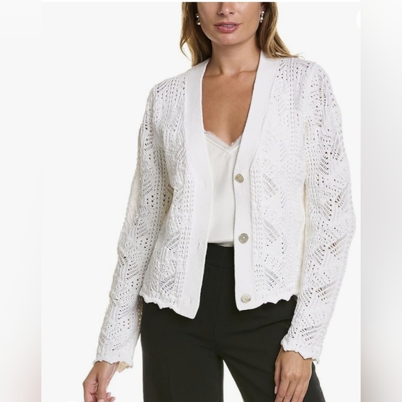 VINCE White Lace Stitch Cardigan Size Large - Picture 5 of 12